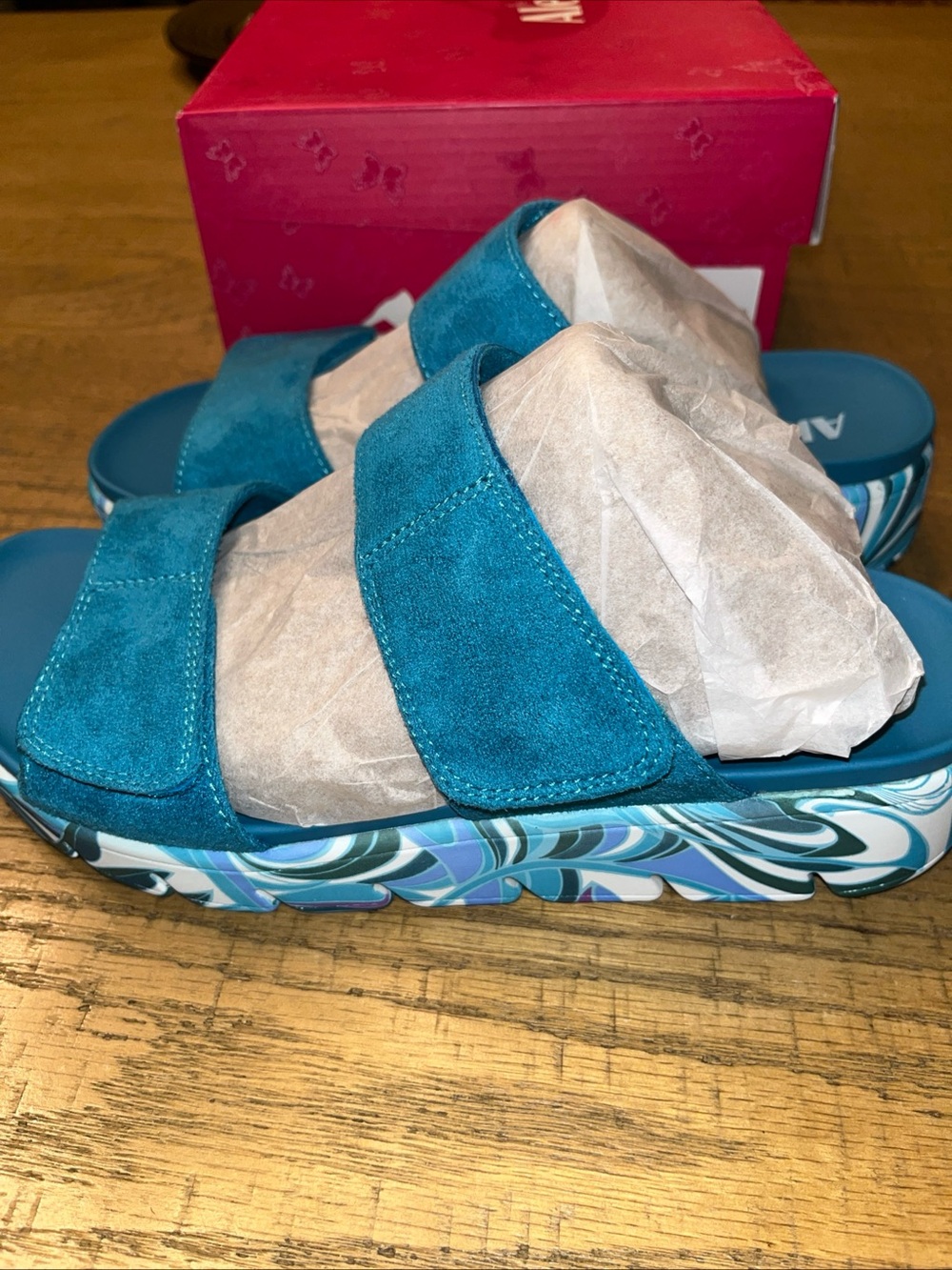 Alegria Teal Blue & White Lena Slides Sandals Sz 38 (8-8.5) NEW